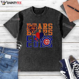Alt Text: Awesome Chicago Bears NFL and Chicago Cubs MLB sport lover washed t-shirt featuring team logos and vibrant colors.