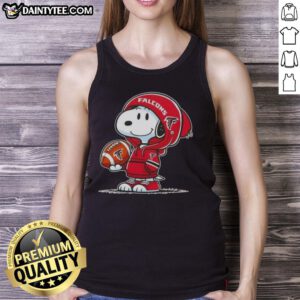 Alt Text: Snoopy in a hoodie smiles at fans, wearing an Atlanta Falcons tank top, showcasing awesome peanuts character style.