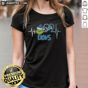 Awesome The Grinch Heartbeat X Detroit Lions Football Lover Ladies Tee featuring festive design for fans.