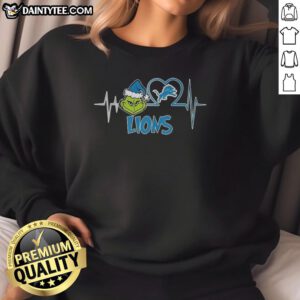 Awesome The Grinch Heartbeat X Detroit Lions football lover sweatshirt, perfect for fans celebrating the holidays.