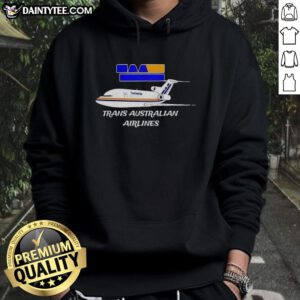 Awesome Trans Australian Airlines logo on a stylish hoodie featuring a plane design, perfect for aviation enthusiasts.
