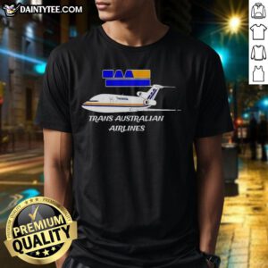Alt Text: Awesome Trans Australian Airlines logo and plane graphic on a stylish t-shirt, perfect for aviation enthusiasts.