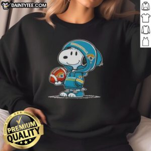Happy Peanuts Snoopy in a hoodie, smiling at fans while wearing Jacksonville Jaguars sweatshirt.
