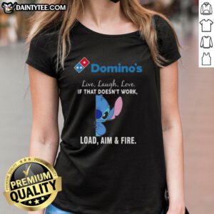 Happy Stitch x Dominos Live Laugh Love tee for ladies featuring a playful design and empowering quote, perfect for casual wear.