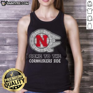 Official Star Wars Come to the Nebraska Cornhuskers Side Tank Top featuring bold graphics and team colors.