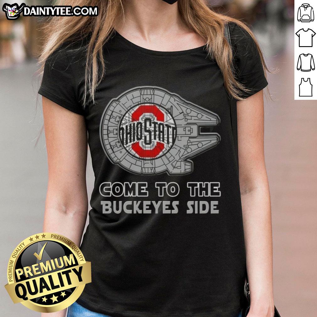 Official Star Wars Come to the Ohio State Buckeyes Side Ladies Tee, featuring a stylish design for fans and supporters.