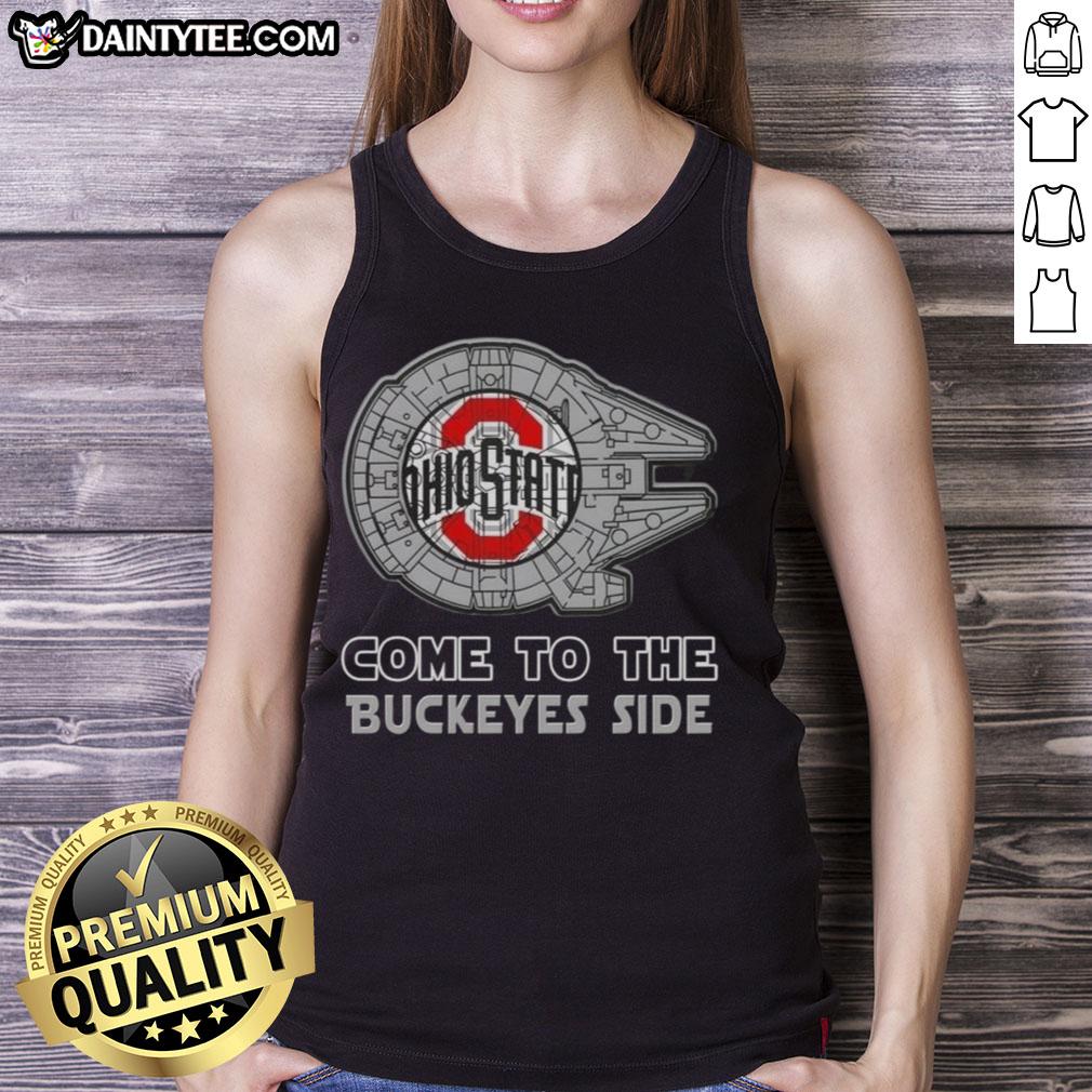 Official Star Wars Come to the Ohio State Buckeyes Side Tank Top featuring a bold design and comfortable fit for fans.