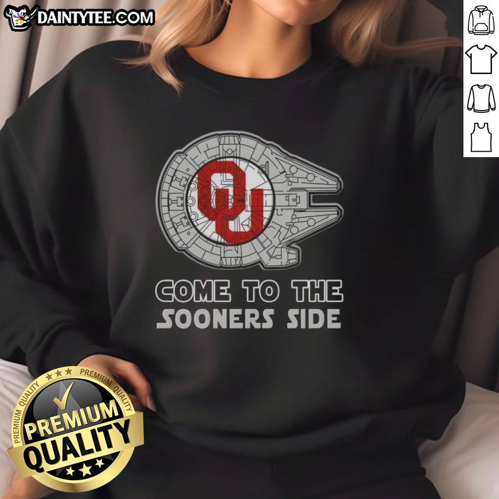 Official Star Wars Come to the Oklahoma Sooners Side Sweatshirt featuring iconic graphics and team colors.