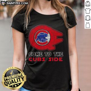 Premium Star Wars Come to the Chicago Cubs Side Ladies Tee featuring a stylish design for Cubs fans.