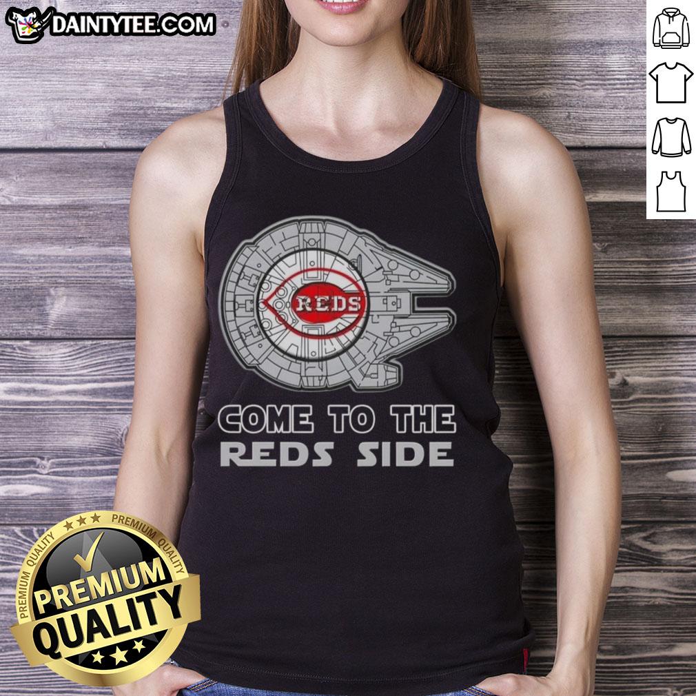 Premium Star Wars Come to the Cincinnati Reds Side Tank Top featuring iconic graphics and a stylish design for fans.
