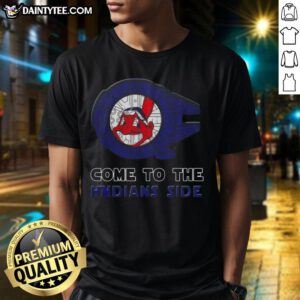 Premium Star Wars Cleveland Indians Side T-Shirt featuring iconic characters and team logo for fans and collectors.