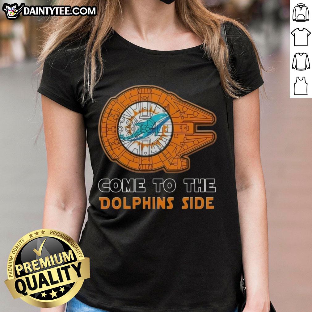 Premium Star Wars Come to the Miami Dolphins Side Ladies Tee featuring a stylish design for fans.