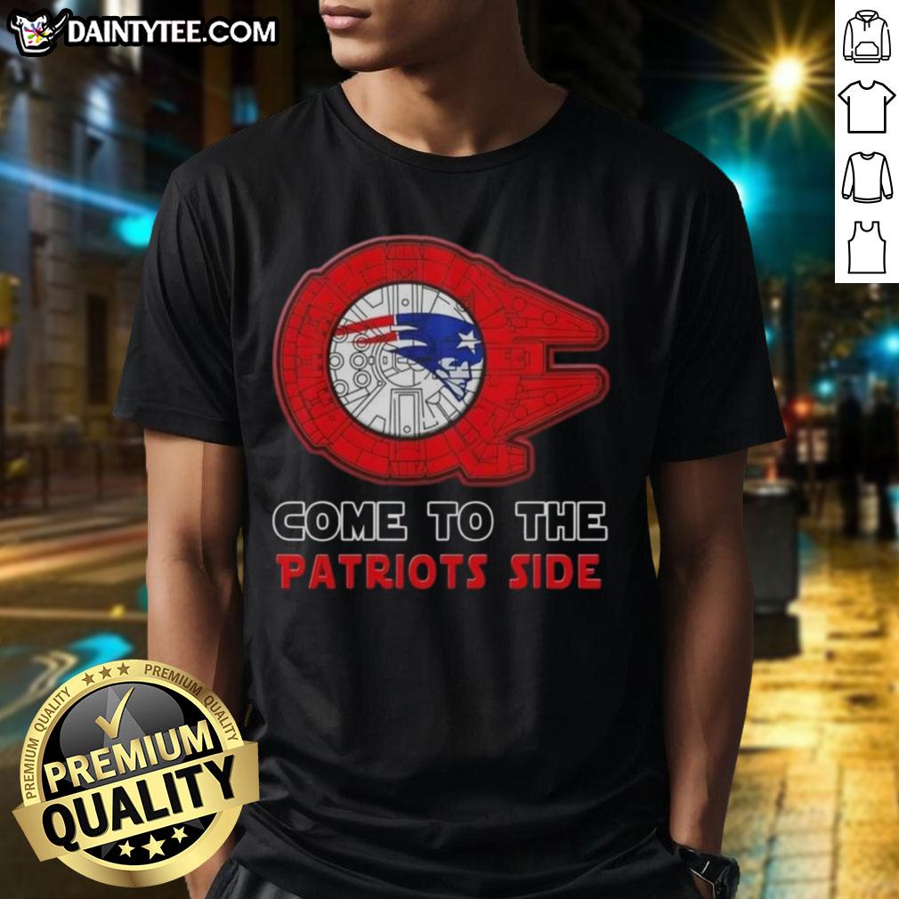 Premium Star Wars t-shirt featuring New England Patriots logo, perfect for fans combining sports and sci-fi style.