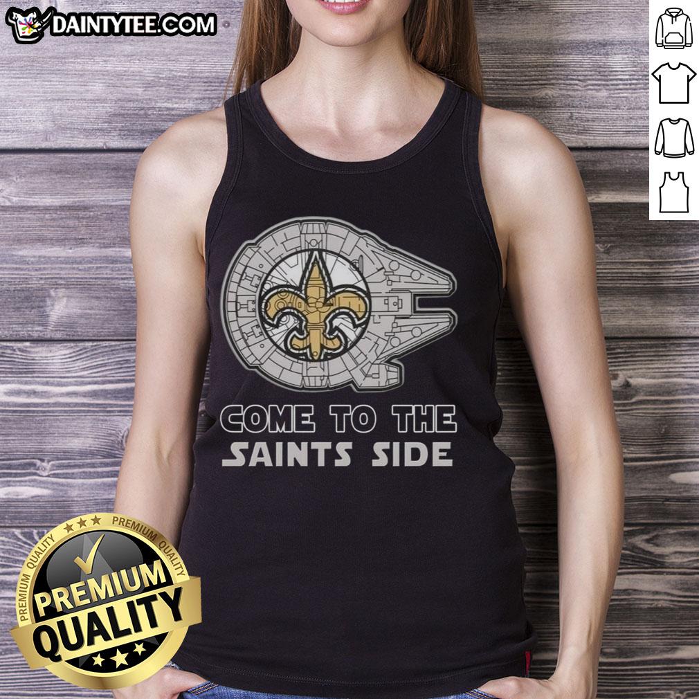 Premium Star Wars Come to the New Orleans Saints Side Tank Top featuring a unique design for fans of both franchises.