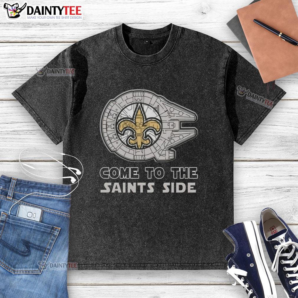 Premium Star Wars Come to the New Orleans Saints Side Washed T-Shirt featuring a unique design for fans and collectors.