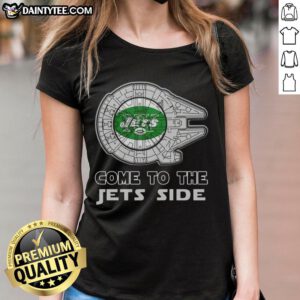 Premium Star Wars New York Jets Side Ladies Tee featuring a stylish design perfect for fans and casual wear.