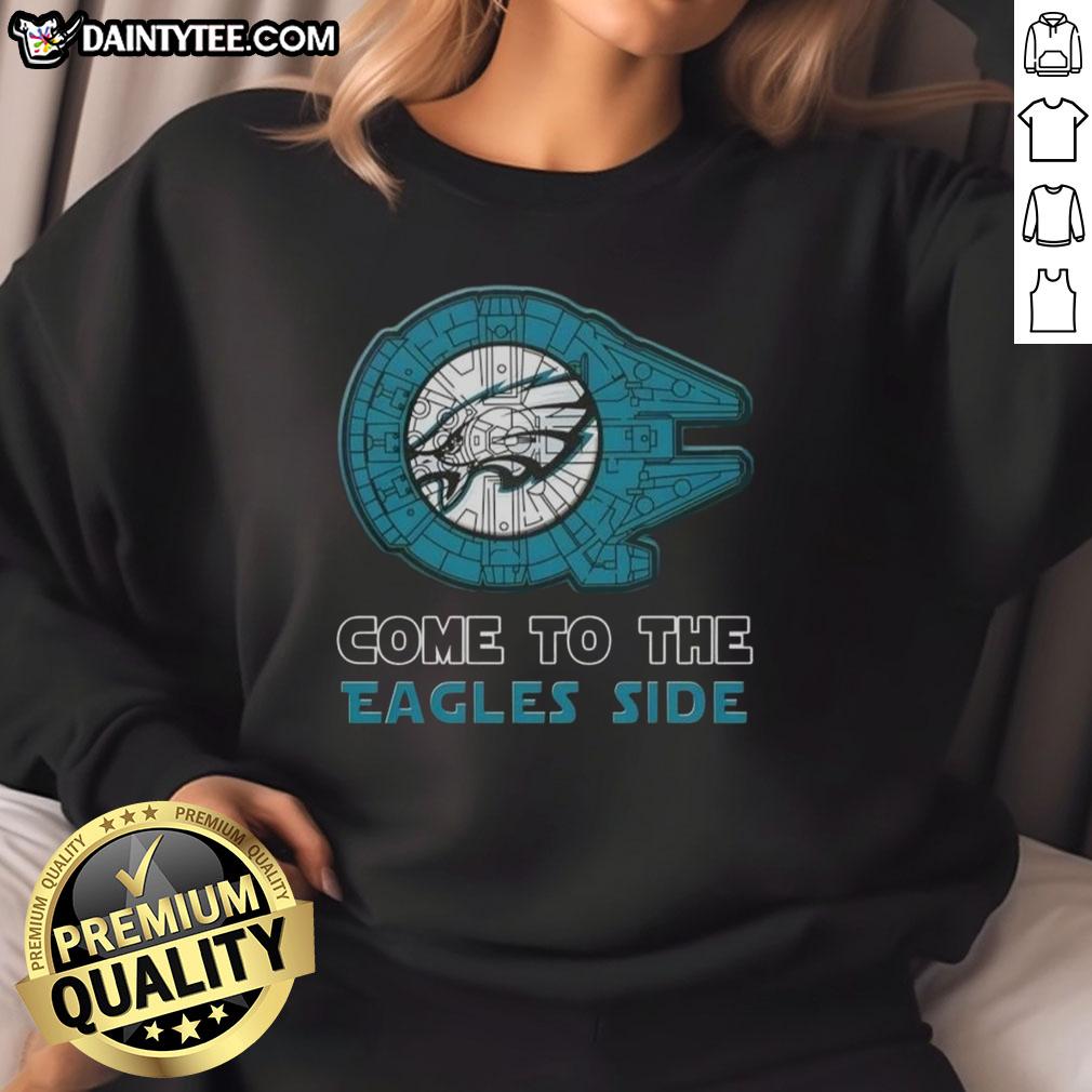 Premium Star Wars Philadelphia Eagles side sweatshirt featuring iconic designs and team colors for fans.