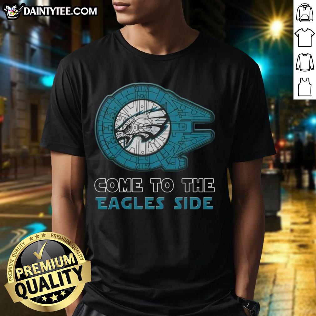 Premium Star Wars Philadelphia Eagles t-shirt featuring iconic characters and team logo, perfect for fans and collectors.