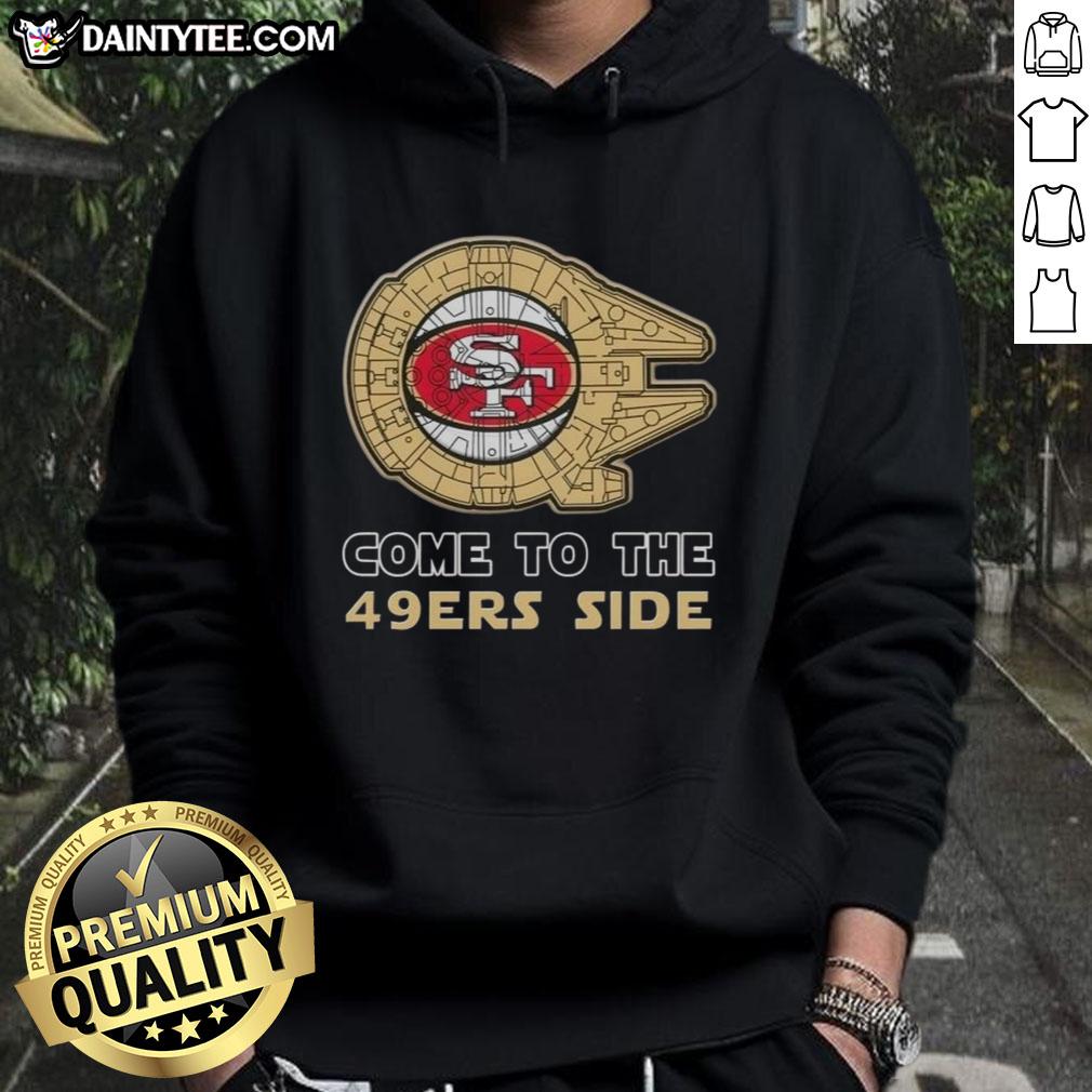 Premium Star Wars Come to the San Francisco 49ers Side Hoodie featuring iconic designs and team colors for fans.