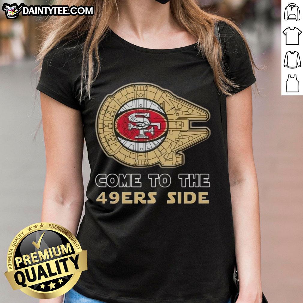 Alt Text: Premium Star Wars San Francisco 49ers Ladies Tee featuring unique design, perfect for fans and collectors.