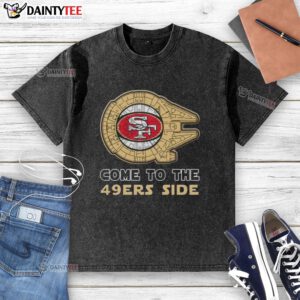 Premium Star Wars San Francisco 49ers side-washed t-shirt featuring a unique design, perfect for fans and collectors.