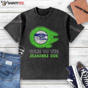 Premium Star Wars Seattle Seahawks side-washed t-shirt featuring vibrant graphics for fans and collectors.