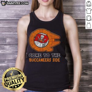 Alt Text: Premium Star Wars Tampa Bay Buccaneers side tank top featuring iconic designs and vibrant colors for fans.