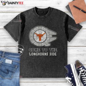 Alt Text: Pretty Star Wars Come to the Texas Longhorns Side Washed T-Shirt featuring vibrant graphics and a comfortable fit.