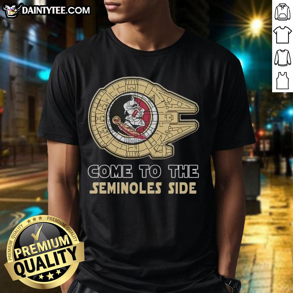 Top Star Wars Florida State Seminoles side T-shirt featuring iconic characters in vibrant colors and team logo design.