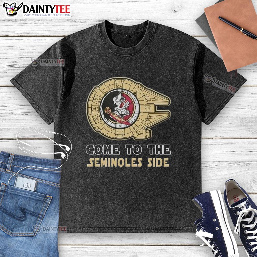 Top Star Wars Come to the Florida State Seminoles Side Washed T-Shirt featuring vibrant graphics for fans and collectors.