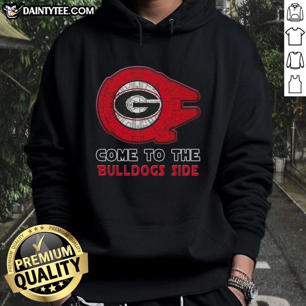 Top Star Wars Come to the Georgia Bulldogs Side Hoodie featuring iconic Star Wars graphics and Georgia Bulldogs logo.