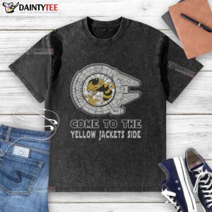 Top Star Wars Georgia Tech Yellow Jackets side washed t-shirt featuring iconic characters and vibrant colors.