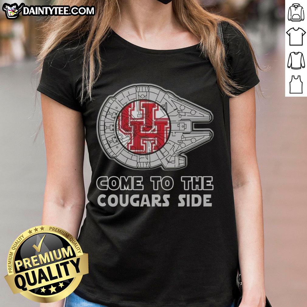 Top Star Wars Come to the Houston Cougars Side Ladies Tee featuring a stylish design for fans of both franchises.