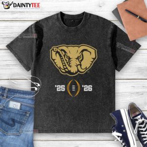Alt Text: Awesome Alabama Crimson Tide NCAA College Football Playoff 2025-2026 Big Al mascot logo on a washed t-shirt.