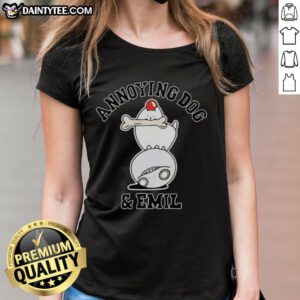 Awesome Annoying Dog and Emil Ladies Tee featuring a playful dog design, perfect for dog lovers and casual wear.