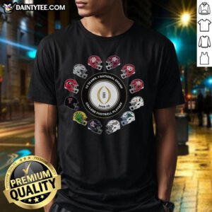 Alt Text: Awesome College Football Playoff 2025-2026 T-Shirt featuring 12 teams and 1 national champion helmet design.