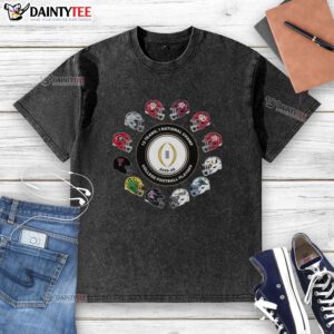 Awesome College Football Playoff 2025-2026 washed t-shirt featuring 12 teams and 1 national champ helmet design.