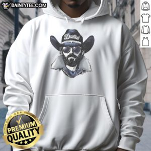 Dallas Cowboys mascot in a beanie and sunglasses, showcasing team spirit in a stylish hoodie at a game.