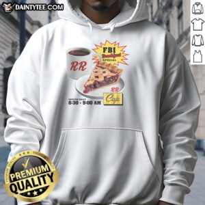 Awesome FBI Breakfast Special RR Cafe Hoodie featuring a stylish design, perfect for fans of unique breakfast-themed apparel.
