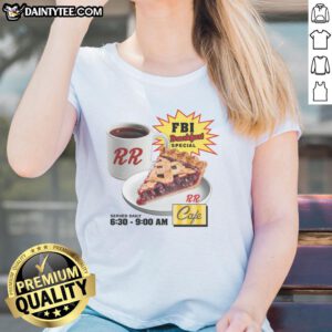 Delicious breakfast special at RR Cafe featuring the Awesome FBI Breakfast, served on a stylish ladies tee.