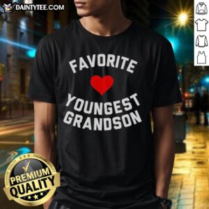 Awesome Favorite Youngest Grandson Heart T-Shirt in vibrant colors, perfect gift for proud grandparents and family celebrations.