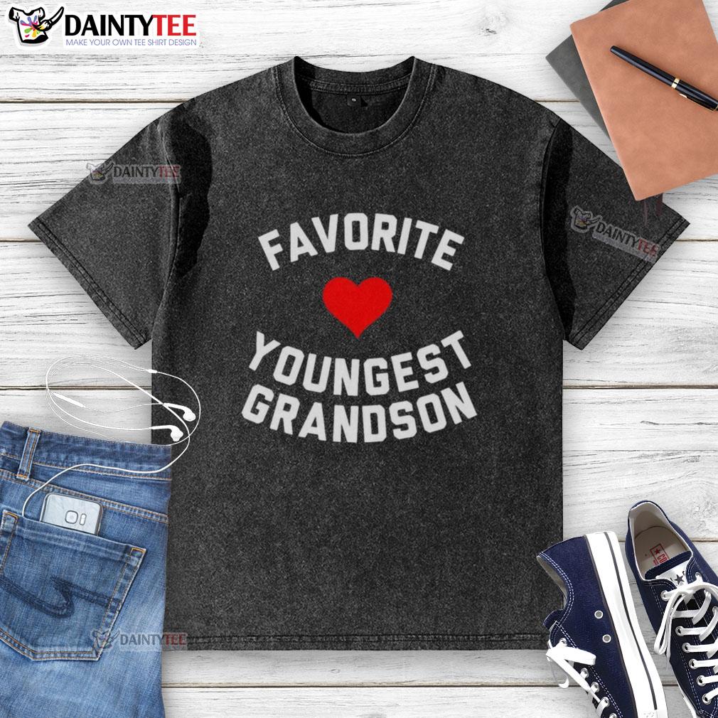 Youngest grandson wearing an awesome heart design washed T-shirt, showcasing his favorite style and personality.