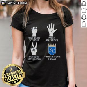 Awesome Kansas City Royals ladies' tee featuring 'Nothing Beats Rock, Paper, Scissors' design for fans.