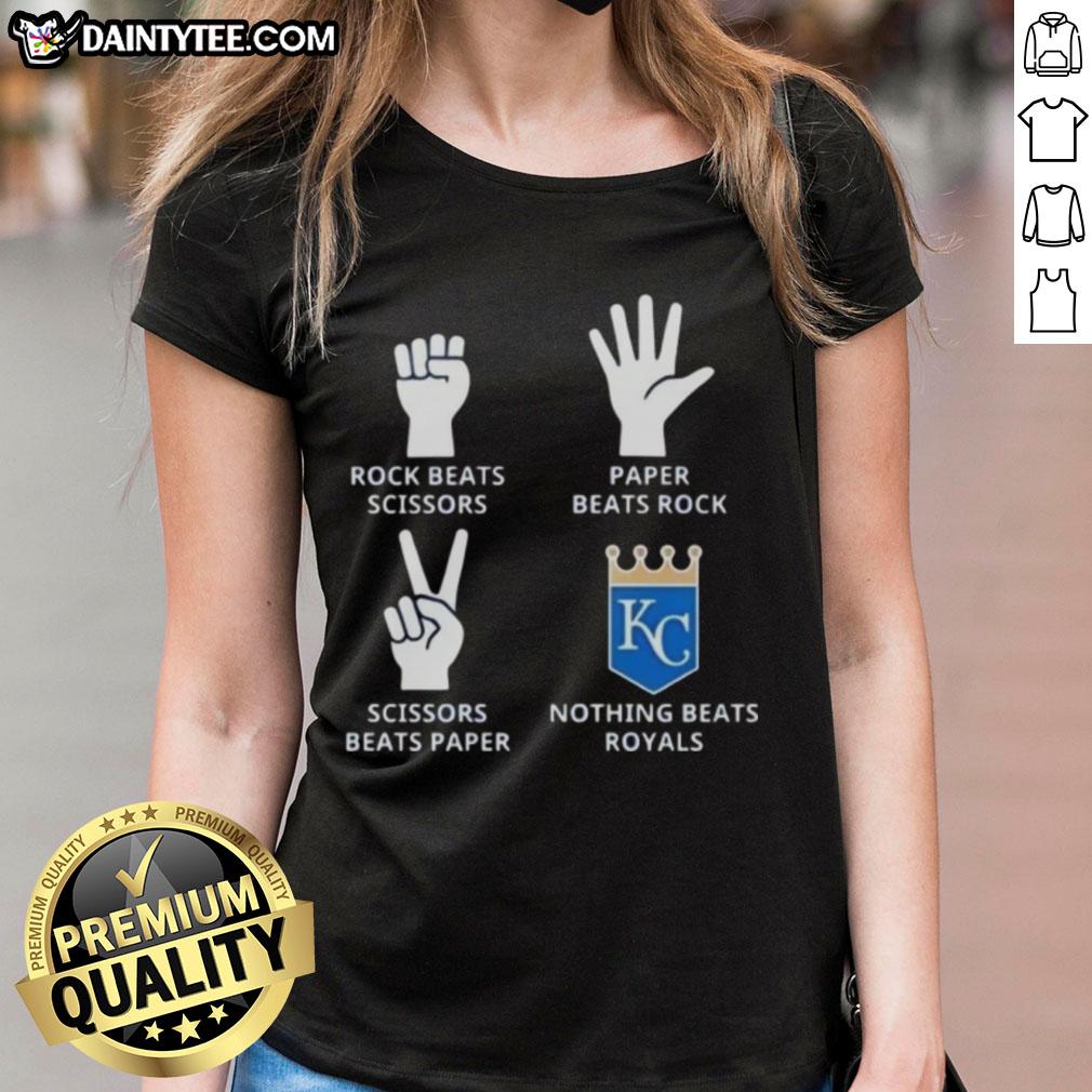 Awesome Kansas City Royals ladies' tee featuring 'Nothing Beats Rock, Paper, Scissors' design for fans.