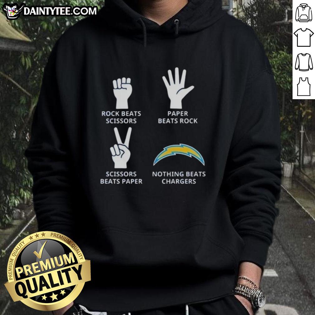 Awesome Los Angeles Chargers hoodie featuring 'Nothing Beats Rock, Paper, Scissors' design for fans.