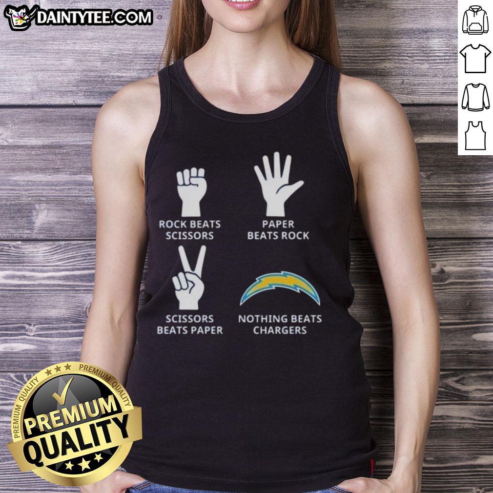 Awesome Los Angeles Chargers tank top featuring a fun rock-paper-scissors design for sports fans.