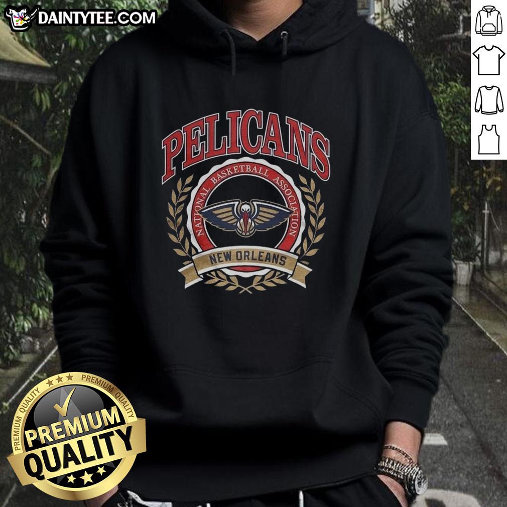 Awesome New Orleans Pelicans NBA logo with laurel wreath frame on a retro hoodie, perfect for basketball fans.