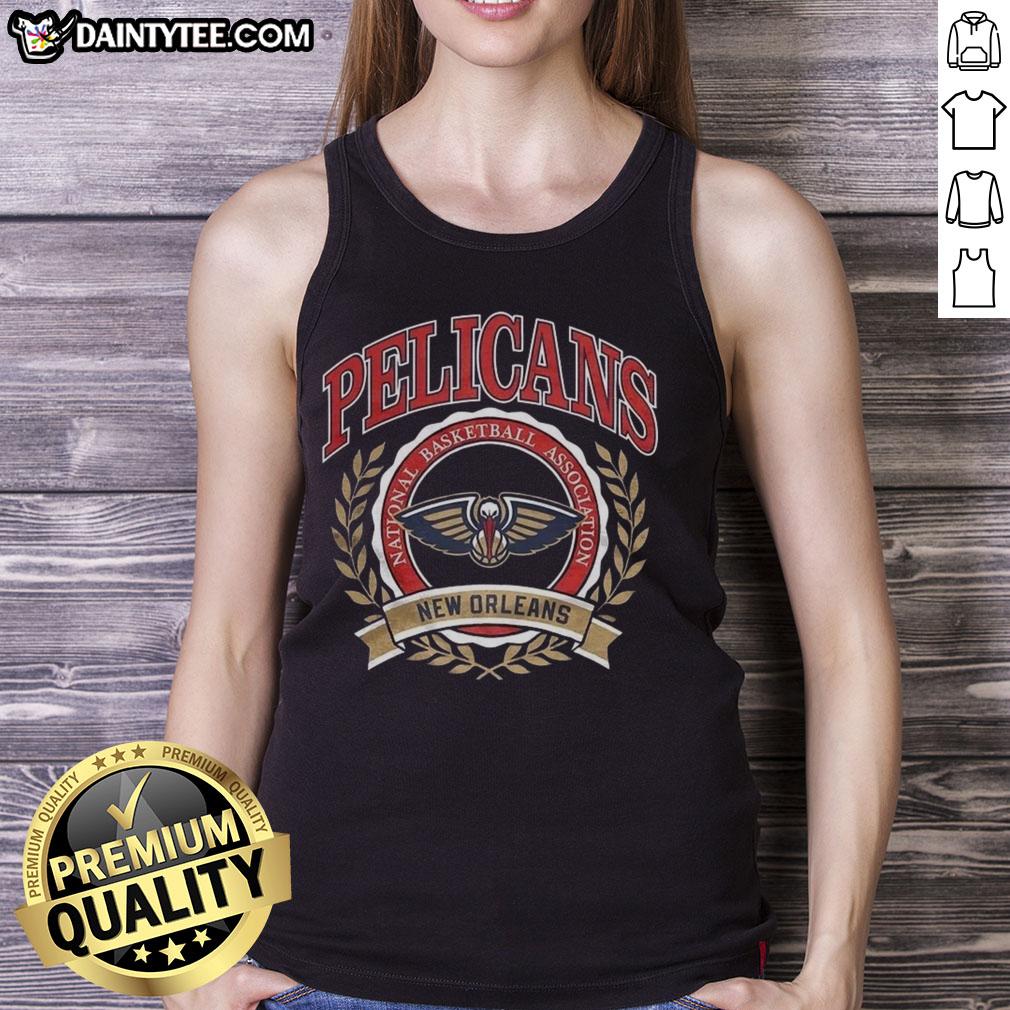 Awesome New Orleans Pelicans NBA logo with laurel wreath frame on a retro tank top design.