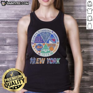 Awesome New York Mets, Knicks, Giants, and Rangers mashup logo tank top showcasing NYC sports team pride.