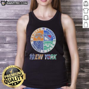 Awesome New York Yankees, Rangers, Jets, and Knicks mashup logo tank top for sports fans and athletes.
